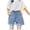 Blue, variant on TOWED22 Kid Girls Denim Shorts Summer Elastic High Waist Pull On Jeans Shorts 5-14Y(Blue,7-8 Y)