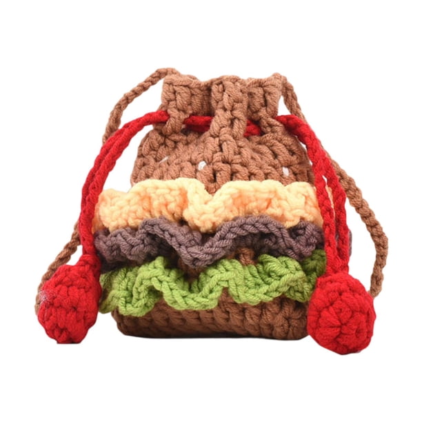 Bolso de hombro de crochet hecho a mano con forma de hamburguesa Pequeño