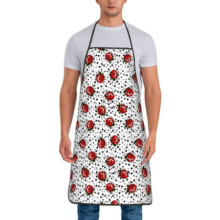 

Lukts Red Ladybugs On Black Dotted Print Unisex Tie-Up Aprons Bibs for Chef Kitchen Grill Beverage Shop
