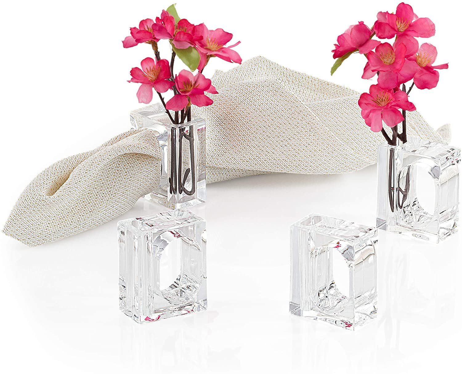 Clear Acrylic Napkin Rings Flower Vase Set of 4 Great Gift! 2 in 1 Great for Fresh or Silk