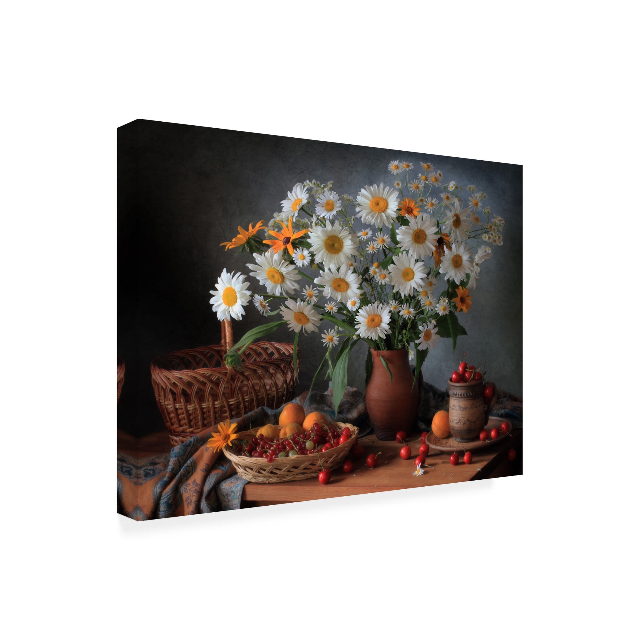 Canvas Wall Art - Tatyana Skorokhod 'Still Life With A Bouquet Of Daisies' Wall Art for Living Room, Bedroom, or Office D?cor by Trademark Fine Art - 24 x 18 Inches