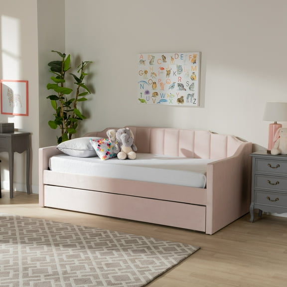 Baxton Studio Lennon Modern Engineered Wood with Trundle Daybed, Twin, Pink