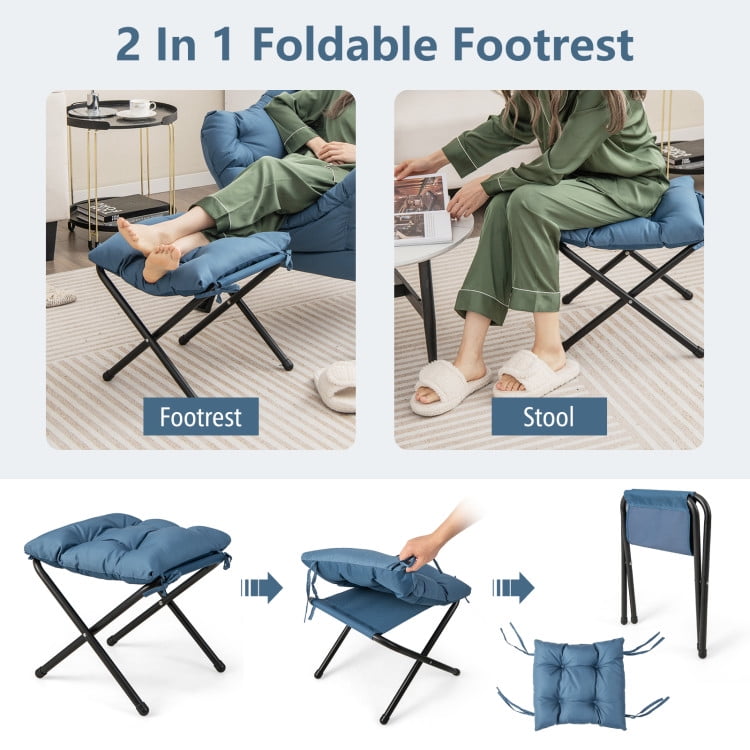 Finihen Recliner Chair with Ottoman Footrest, Modern Accent Sofa Chair with Folding Footrest and Side Pocket, for Living Room, Bedroom, Navy Finihen Recliner Chair with Ottoman Footrest, Modern Accent Sofa Chair with Folding Footrest and Side Pocket, for Living Room, Bedroom, Navy