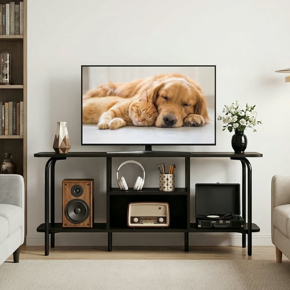 Manxile TV Stand for 55 inch, Modern Entertainment Center 3-Tier TV Console Table with Open Shelf for Living Room,Black