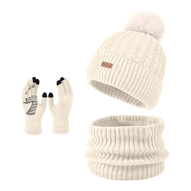 Fgnfyis Winter Warm Hat Scarf and Gloves Set for Baby Outdoor Cold Weather Protection Three Piece Set Beige