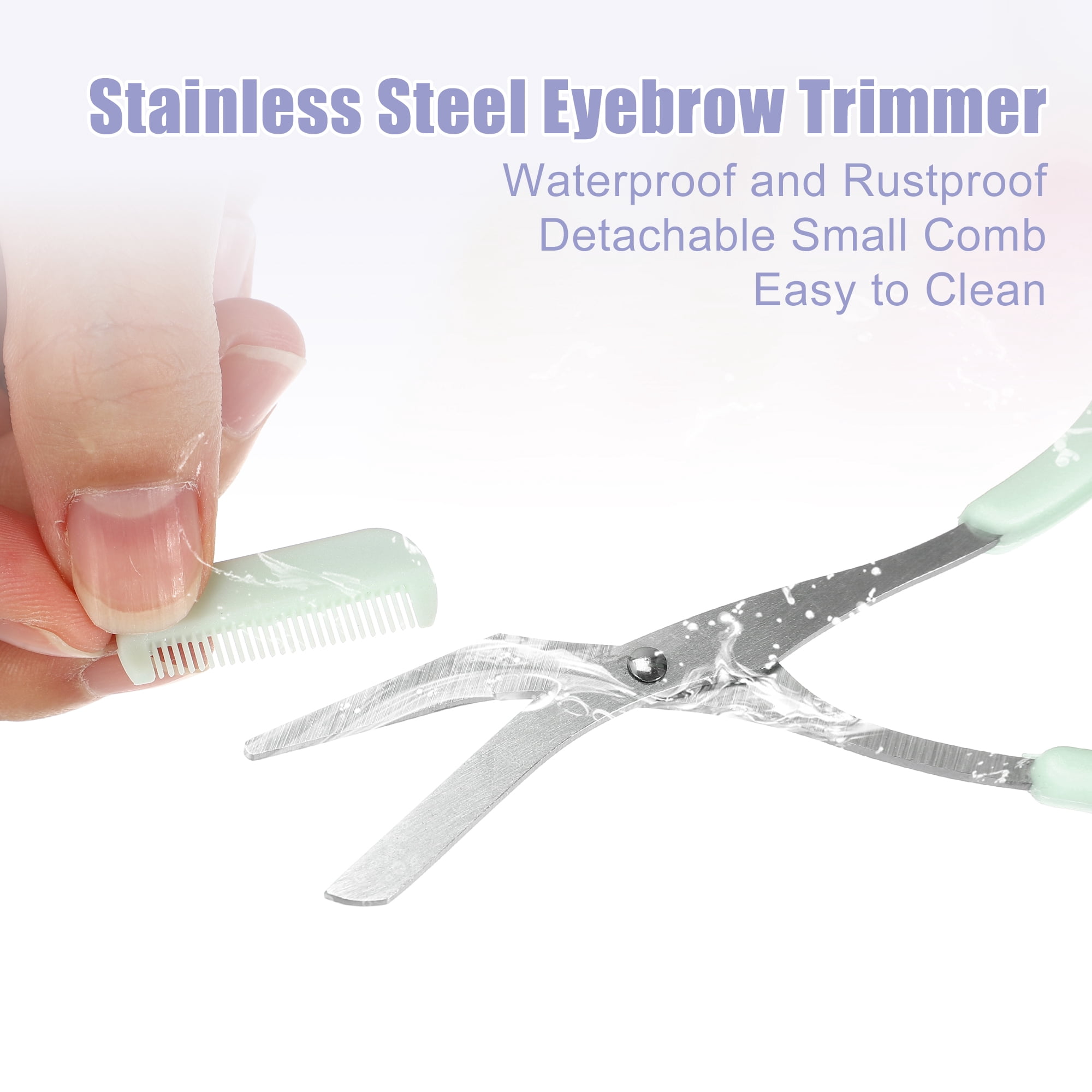 Unique Bargains Eyebrow Trimmer Scissors Comb Stainless Steel Green