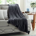 thumbnail image 3 of Cozy Tyme Lucie Cable Knit Throw - Reverse Faux Rabbit Fur 50"x 60" Dark Grey, 3 of 10