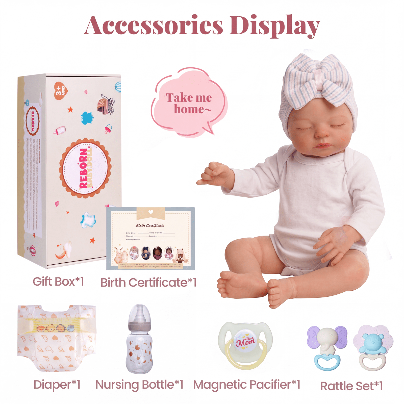 RSG Reborn Baby Dolls Larry - 20 Inch Soft Cloth Body -Adorable Sleeping Real Life Lifelike Baby Dolls with Toy Accessories Gift Set for Kids Age 3+