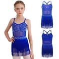 thumbnail image 2 of iiniim Girls Sparkly Rhinestone Tassel Dress Latin Jazz Ballroom Salsa Dance Leotard Fringe Skirted Royal Blue 14, 2 of 7
