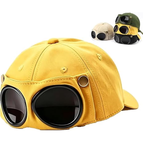 Pilot Goggles Baseball Cap Aviator Sun Hat, Cotton Adjustable Sunglasses Visor, Outdoor Casual Hip Hop Streetwear Men Women(RL)