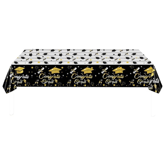 Graduation Decorations 2026, 108"x54" Blackgold Rectangle Tablecloth, Disposable Paper Class of 2026 Table Cover for Grad Party