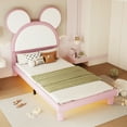 thumbnail image 4 of EUROCO Upholstery Twin Platform Bed with LED Light,PU Leather Cartoon Bunny Shape for Kids Teen,Pink, 4 of 13
