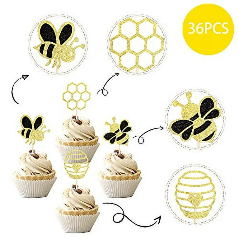 30-pack Glitter New Bumble Bee Cupcake Toppers, Baby Bee Gender Reveal Baby  Shower Birthday Party Cake Decorations Supplies
