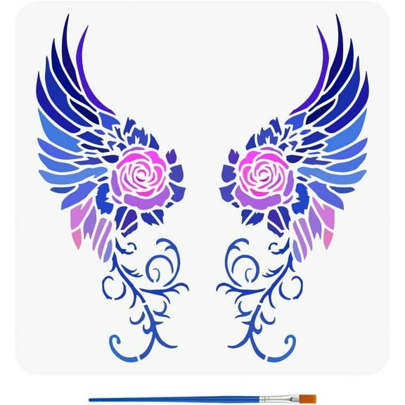 Wings Painting Stencil with Brush 11.8x11.8inch Roses Painting Stencil Reusable DIY Art Craft Template Branches Painting Template
