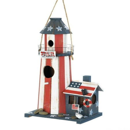 - Wooden Birdhouse, Cute Bird House For Finches And Hummingbirds, Made Of Wood, The tall lighthouse has 2 entrances for birds. By Songbird Valley from USA