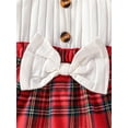 thumbnail image 5 of Biezeib Infant Girl Fall A-Line Dress with Bow Headband, Long Sleeve Round Neck Plaid Print Patchwork Dress, 5 of 6