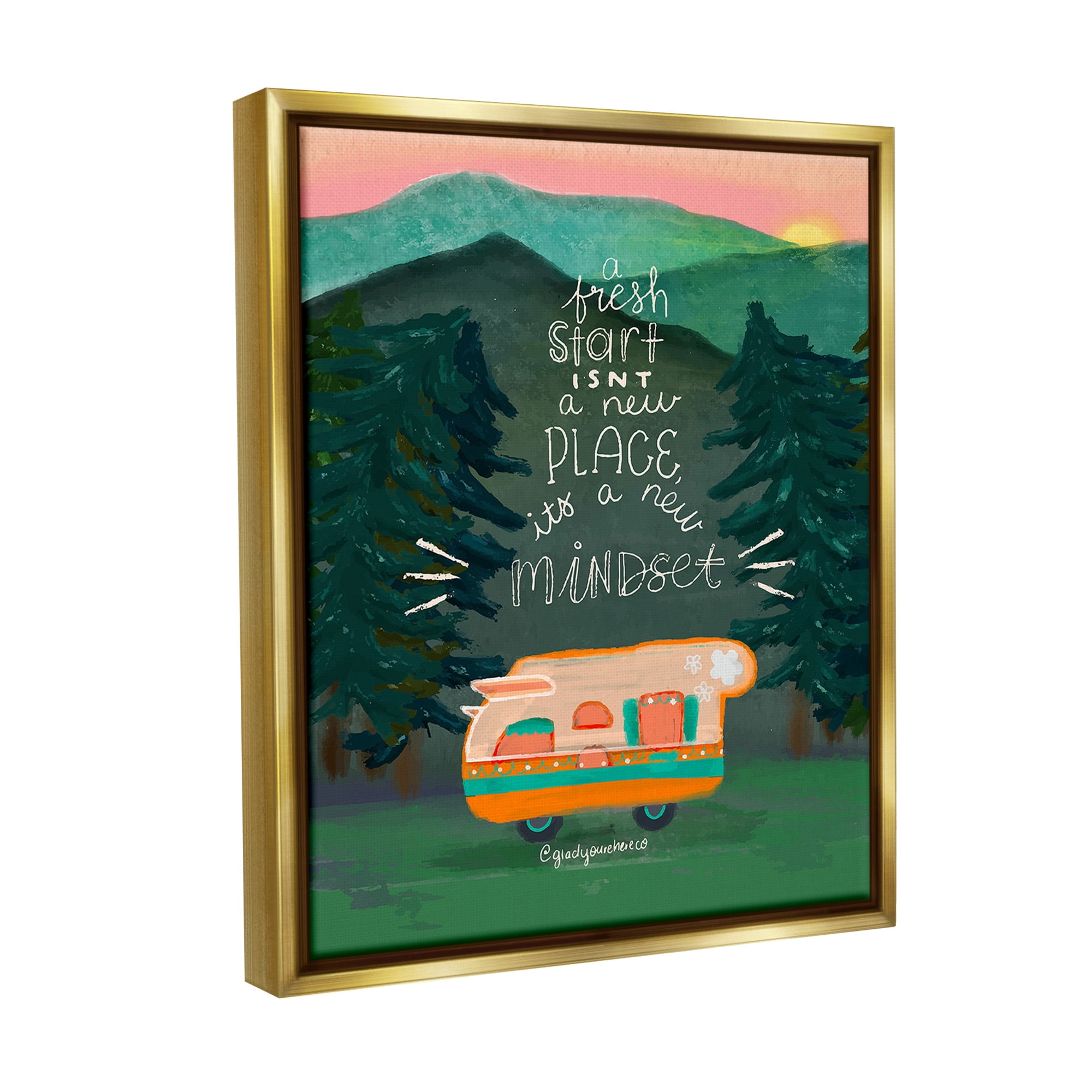 Stupell Industries Fresh Start New Mindset Inspirational Painting Gold Floater Framed Canvas Art Print Wall Art, 25 x 31