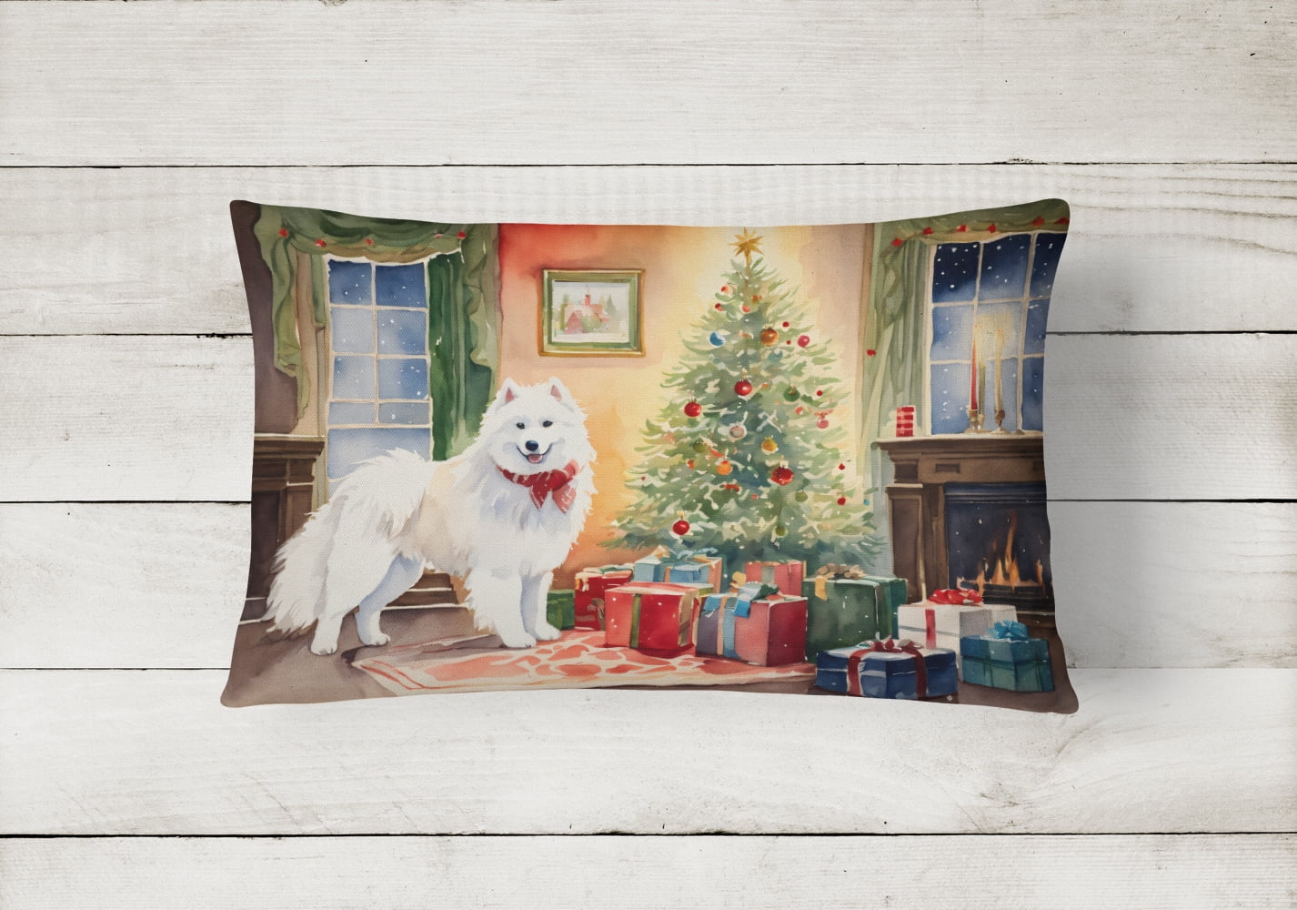 Samoyed Cozy Christmas Throw Pillow 12 in x 16 in