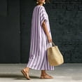 thumbnail image 5 of ClodeEU Women's Striped V Neck Short Sleeve Linen Blend Midi Dress, Casual Loose Swing Sundress with Pockets Purple,Women's Plus XXL, 5 of 7