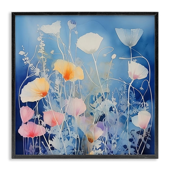 Stupell Industries Contemporary Tranquil Blue Poppies Black Framed Giclee Art, 17 x 17, by Irena Orlov