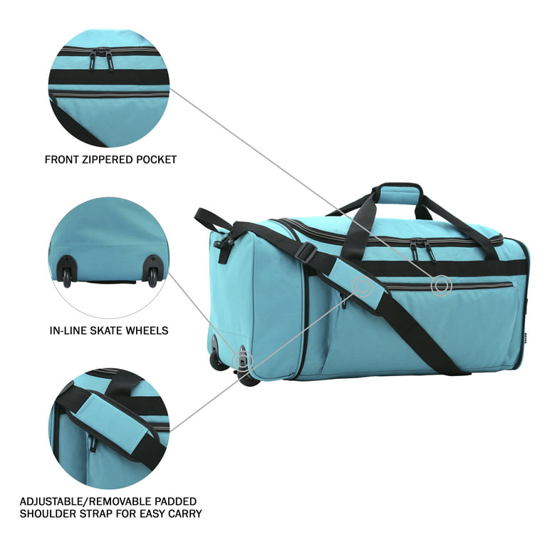 Leather Trolley Travel Bag 4 Wheels Duffle Weekender Bag 