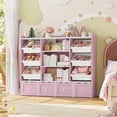 thumbnail image 2 of Hiphuta 55" Wide Toy Storage Organizer with 4 Removable Drawers, 4-Tier Kid Bookcase with 6 Bins, Toy Organizer with Bookcase for Kid Bedroom Playroom, Pink & White, 2 of 8