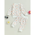 thumbnail image 2 of Toddler Kids Baby Girls Fall Clothes Waffle Daisy Print Long Sleeve Crew Neck Sweatshirt with Elastic Waist Sweatpants, 2 of 6