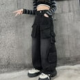 thumbnail image 4 of Kids Jeans Girls Wide Leg Cute Baggy Denim Pants Mid Rise Elastic Band with Pockets Casual Trousers Black,9-10 Years, 4 of 5