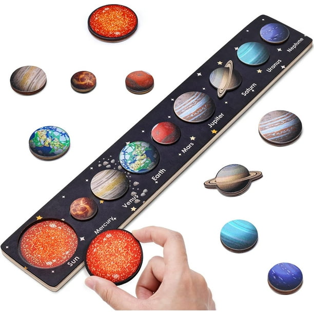 Juguetes Montessori para niños y niñas de 3 años: Rompecabezas de madera del sistema solar para niños pequeños de 3, 4, 5 y 6 años, regalo para niños de 3 a 6 años, recursos de aprendizaje, grandes re