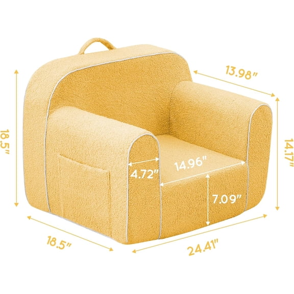 Ultra-Soft Foam Kids Sofa Chair, Cozy Toddler Bean Bag Chair with Armrests for Boys and Girls, Teddy Lazy Sofa Couch for Reading & Playing, Yellow, Medium