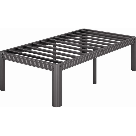 Twin Bed Frames, 18 Inch High Bedframe No Box Spring Needed, Heavy Duty Steel Slats Platform Mattress Base, 4500lbs Weight Capacity Reinforced Metal Frame, Noise-Free, Easy Assembly, Black