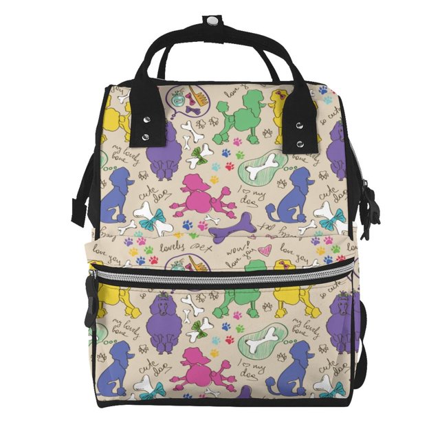 Easygdp Colorful Poodle Dog para Bolsa de Bebé de Gran Capacidad con Múltiples Bolsillos, Bolsa de Pañales para Padres, Bolsa de Viaje Organizada y Elegante