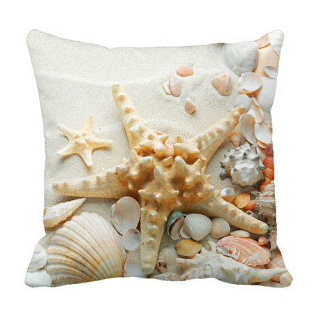 Starfish Cushion ZKGK Summer Beach with Starfish Sea Shells Pillowcase Home Decor Pillow Cover Case Cushion Two Sides 18x18 Inches ()