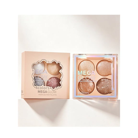 QunYou 4-Color Highlighter Eyeshadow Palette Pearl Shimmer Fine Texture Long-Lasting Buildable Color Eye Shadow Eye Makeup