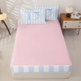 thumbnail image 4 of Manfei Blue Bowtie Monogrammed Print D Zipper Queen Comforter Set with Fitted Sheet and 2 Pillowcases,Geometric Stripes Pattern Zipper Bedding Set,Pink Reversible,4 Pieces, 4 of 7