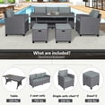 thumbnail image 3 of 6-Piece Patio Furniture Set, 63" Wicker 3 Seat Couch & Two Single Sofa Chair & 2 Cushioned Ottomans & 56" Center Table, Outdoor Conversation Set for Garden Backyard, 3 of 9