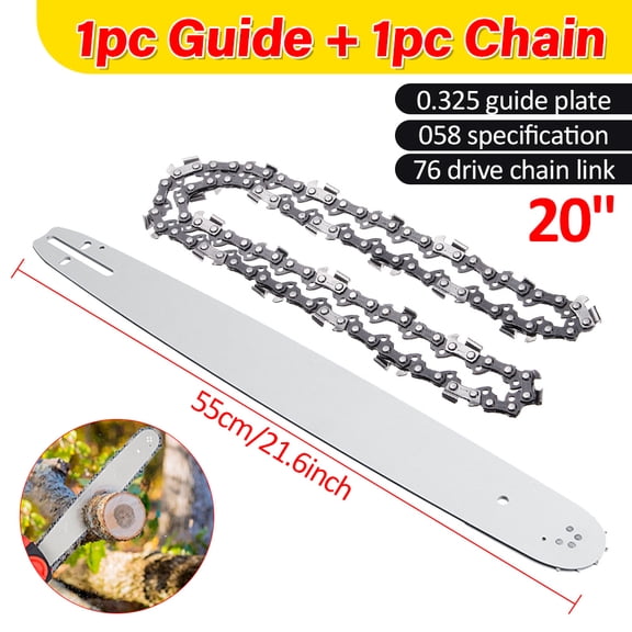 Hormy Chainsaw Guide Bar and Chain Combo, 20 inch .325'' LP Pitch 058" Gauge 76 Drive Links Replacement Chainsaw Chains