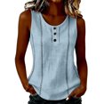 thumbnail image 2 of ClodeEU Women's Round Neck Sleeveless Tank Top,Casual Loose Fit Solid Color Blouse with Button for Summer Light Blue,Women's Plus M, 2 of 6