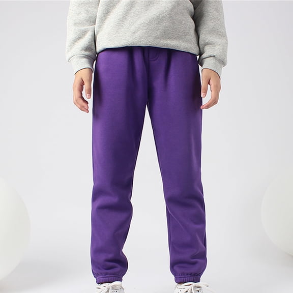 FAIOROI Little Girls Toddler Purple Cotton Sweatpants - Soft Breathable, Elastic Waist with Drawstring & Pockets for 4-12Y, Casual/School Wear,Size 6 T