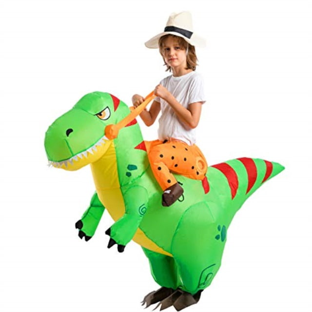 Photo 1 of spooktacular creations halloween inflatable costume ride a t-rex dinosaur air blow-up deluxe halloween costume - child (7-10 yrs) green