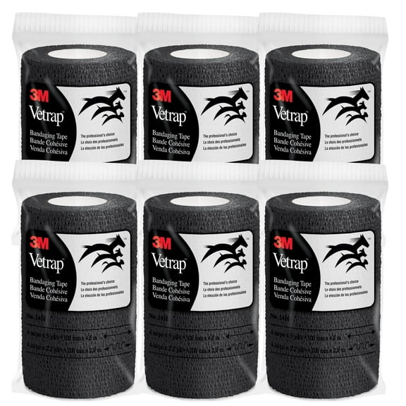 3M Vetrap 4 inch x 5 yard Self-Adherent Bandage Wrap - Black Pack of 6 Rolls