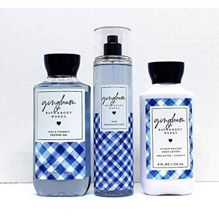 Bath and Body Works - Gingham - The Daily Trio Gift Set Full Size - Shower Gel, Fine Fragrance Mist and Super Smooth Body Lotion - 8 fl oz - (Bath And Body Works Scents Best Seller 2019)