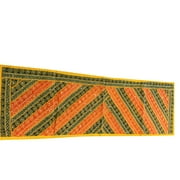 Mogul Home Decor Table Runner Orange Yellow Sequin Patchwork Wall Hanging
