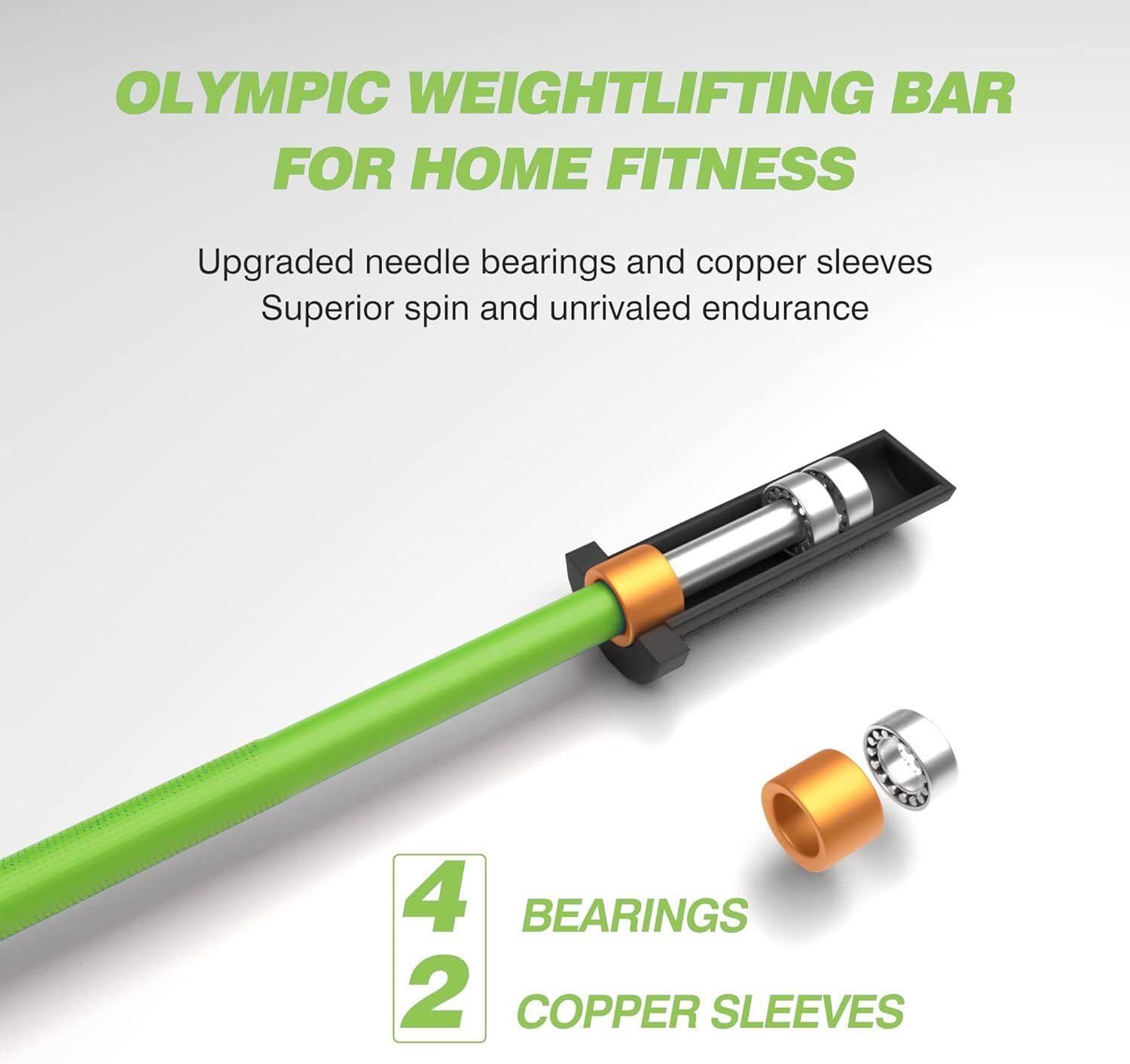 IVV Olympic Barbell Bar 4FT Solid Chrome Barbell with Bearing, Home Gym 2" Weightlifting Bar, 400lbs Weight Capacity, Green