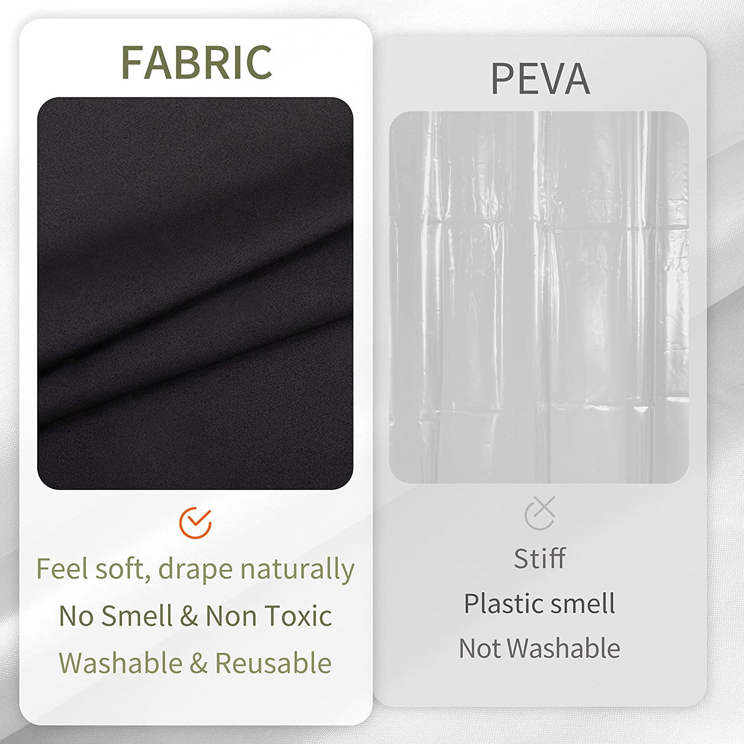 RunMin Grocery Store Stall Fabric Shower Curtain Liner Waterproof - Soft & Lightweight Long Stall Size Shower Curtain with Magnets, Machine Washable - 54x78, Black