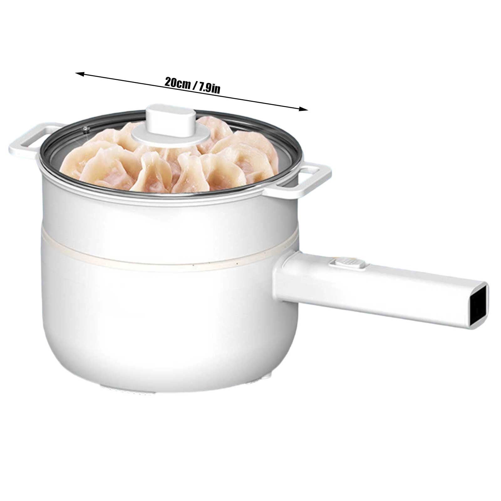 Soapow Electric Hot Pot with Steamer, 2L Electric Cooker Steamer, Multifunctional Non-stick Frying Pan, Ramen Cooker, Suitable for Pasta, Steak, Egg, Rice, Oatmeal, Soup, Dual Power Control (White)