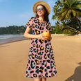 thumbnail image 4 of Vsdgher Léopard pour Femmes Été 2025 Robes Midi Maxi Décontractées Légères Manches Courtes Col Rond Robe de Plage, 4 of 6