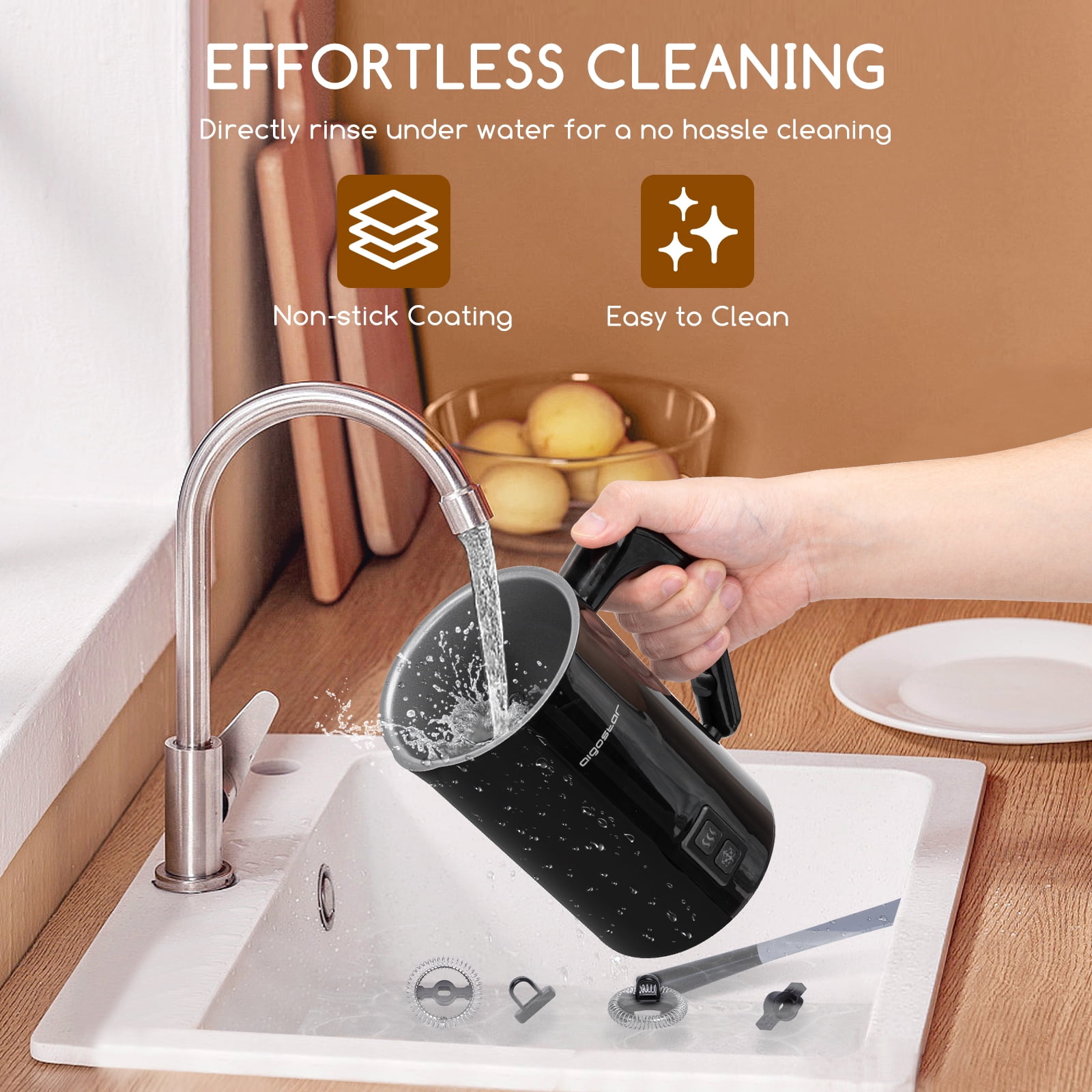 KIGOZOLO Milk Frother Steamer 4 in 1 Electric Coffee Frother with Quiet  Operation,Effortless Foam,Unique Diamond Design,Temperature Control, and  Auto