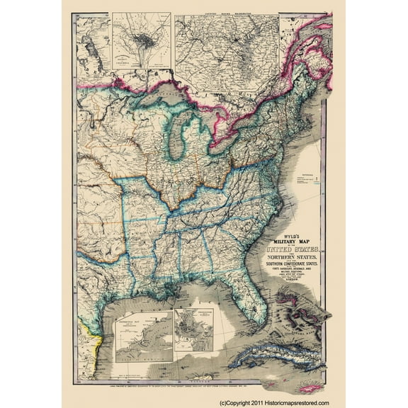 Historical Civil War Map - United States Military - Wyld 1861 - Vintage Wall Art