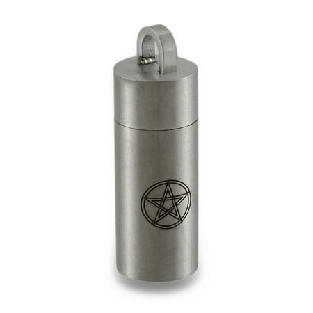 Stainless Steel Black Pentacle Print Cylinder Stash Pendant